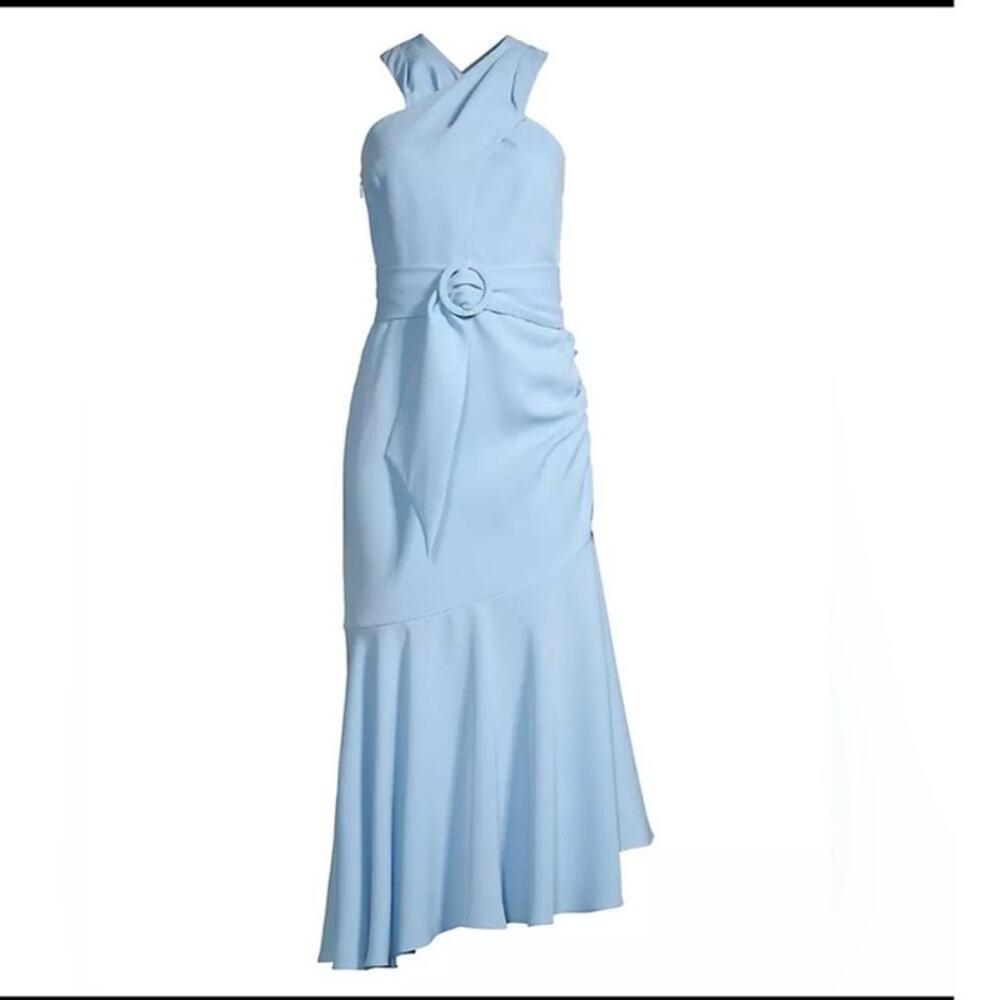 Sachin & Babi light blue wedding "Naomi" belted dress with asymmetrical hem 6 - Picture 5 of 8